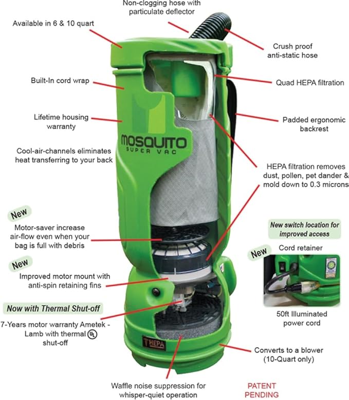 Mosquito™ Green 10 QT HEPA Super Backpack Vacuum