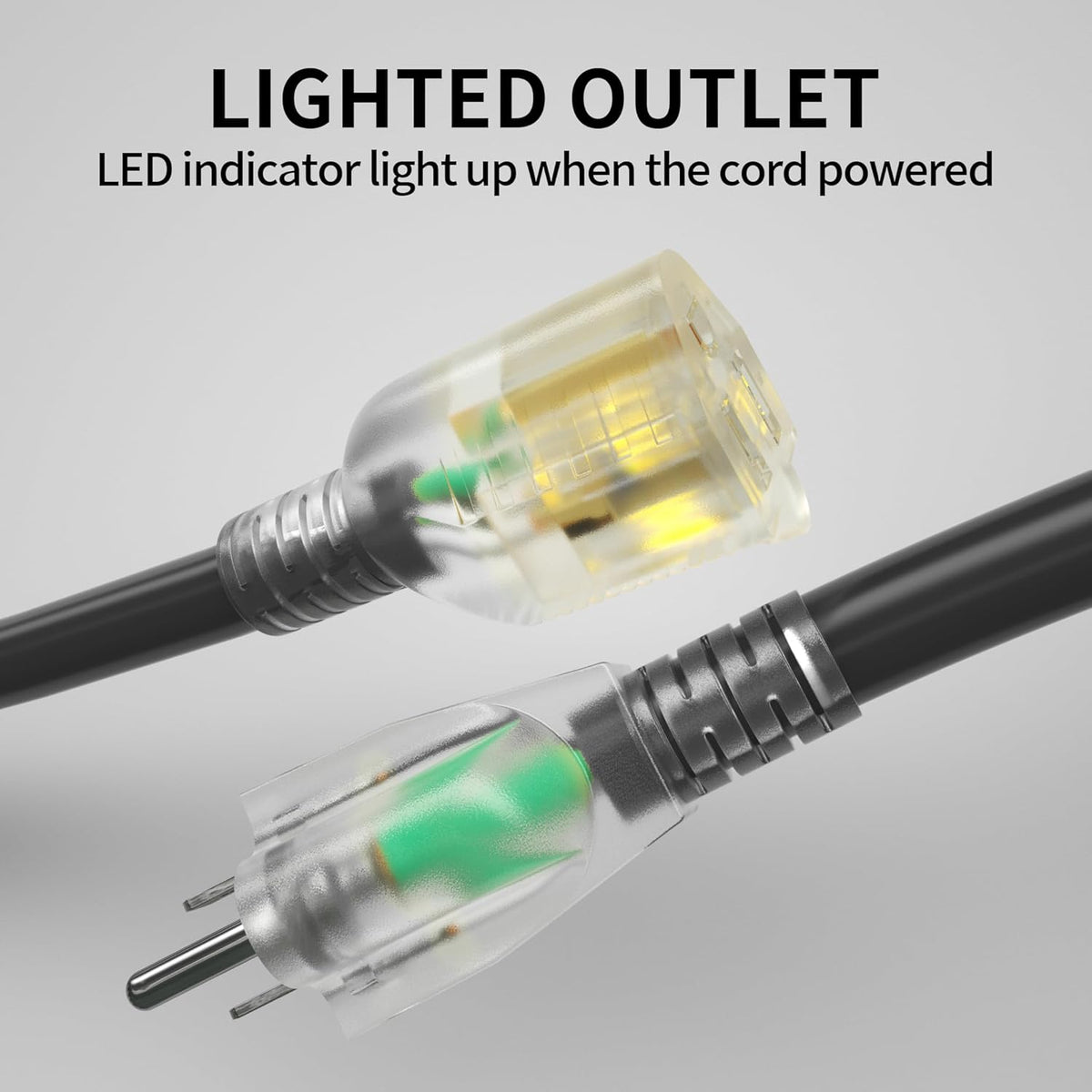 25 Ft 10/3 Black Outdoor Extension Cord, 10 Gauge 3 Prong