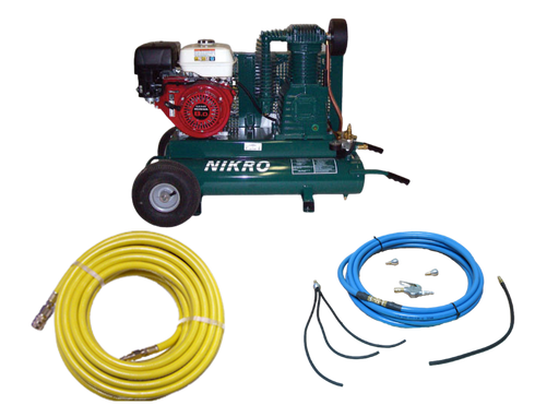 Nikro 9 H.P. Honda 2 Stage 175 PSI Portable Gasoline Compressor w/ Whip Blast System