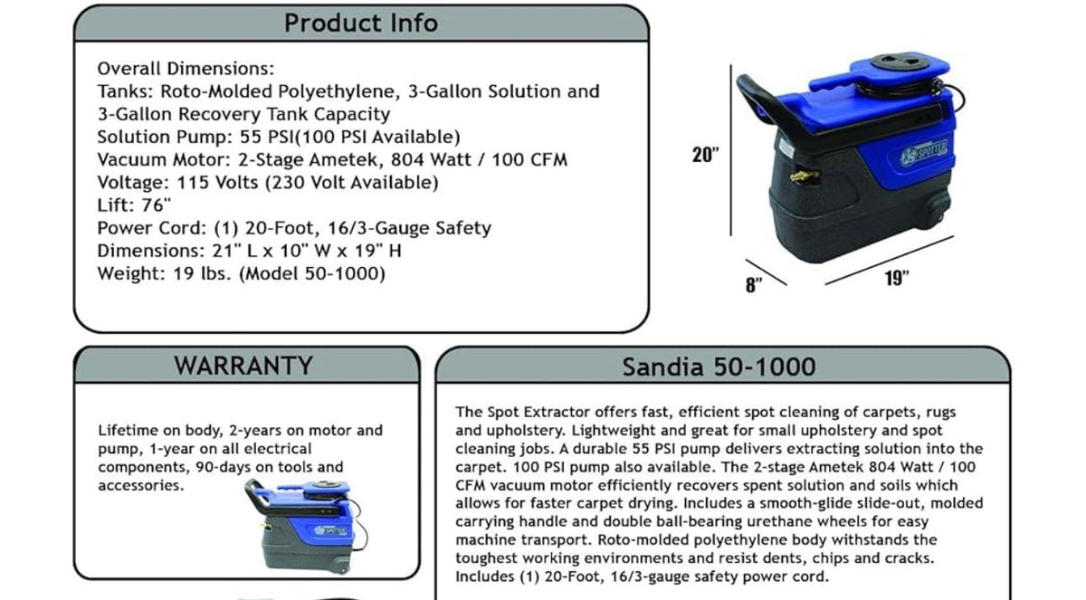 Sandia 3-Gallon Spot Extractor (Machine Only)