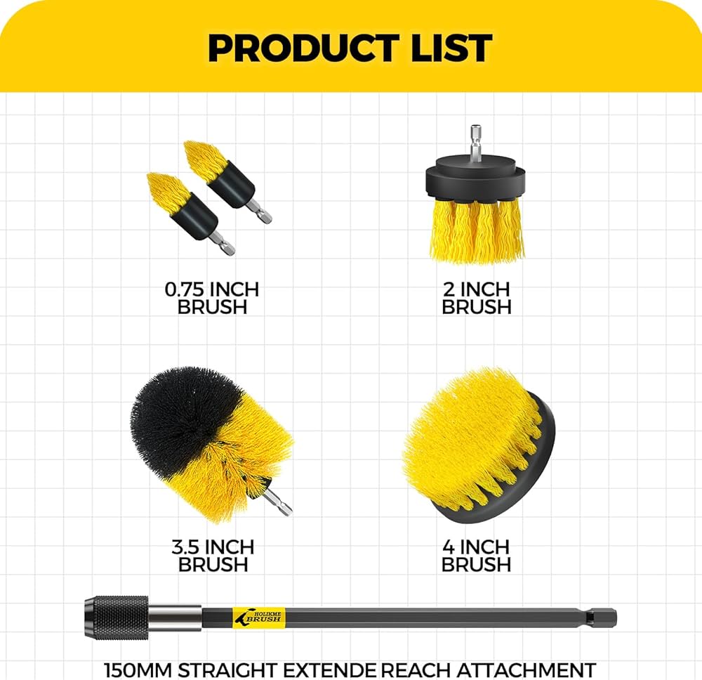 6 pack Drill Brush for Tiles, Carpet and Furniture Cleaning