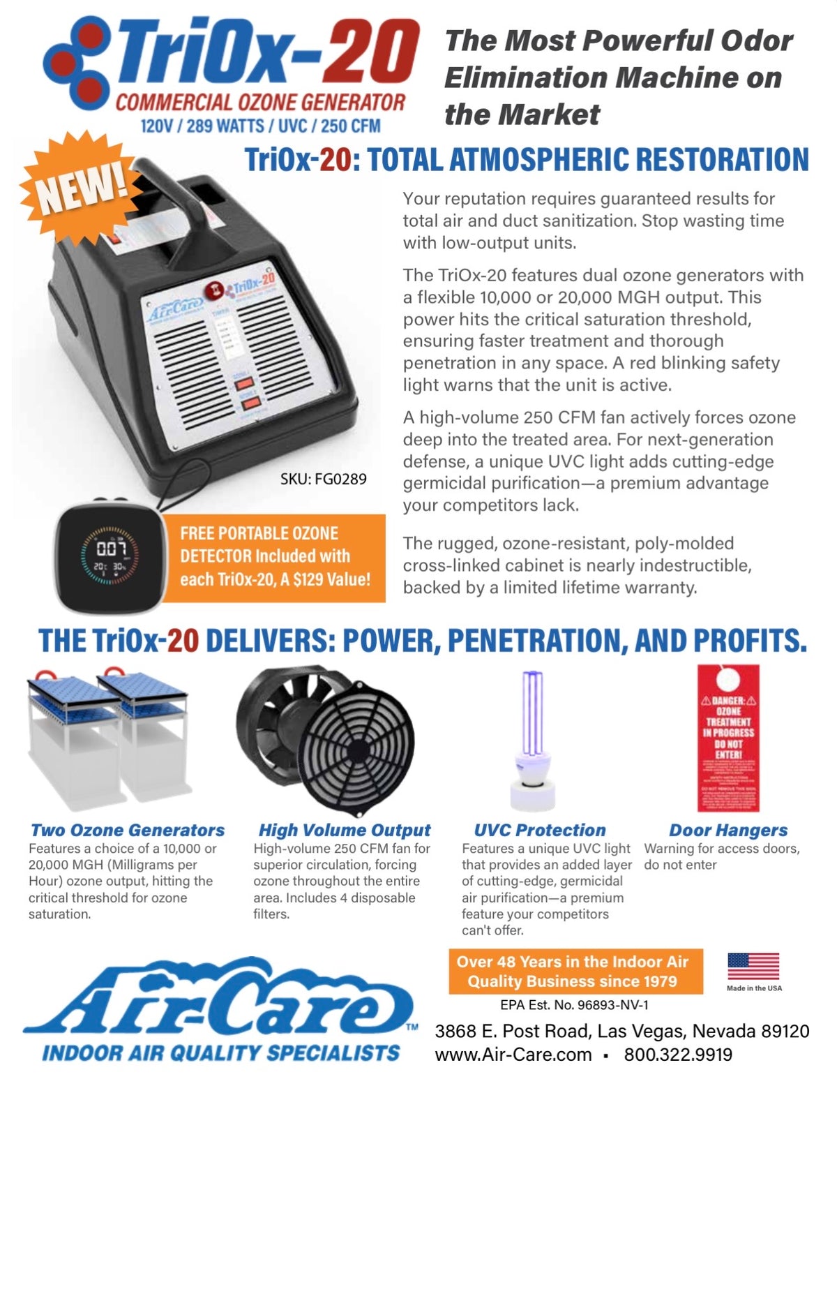 Air-Care TriOx-20 Commercial Ozone Generator – Powerful Dual-Module Odor Elimination
