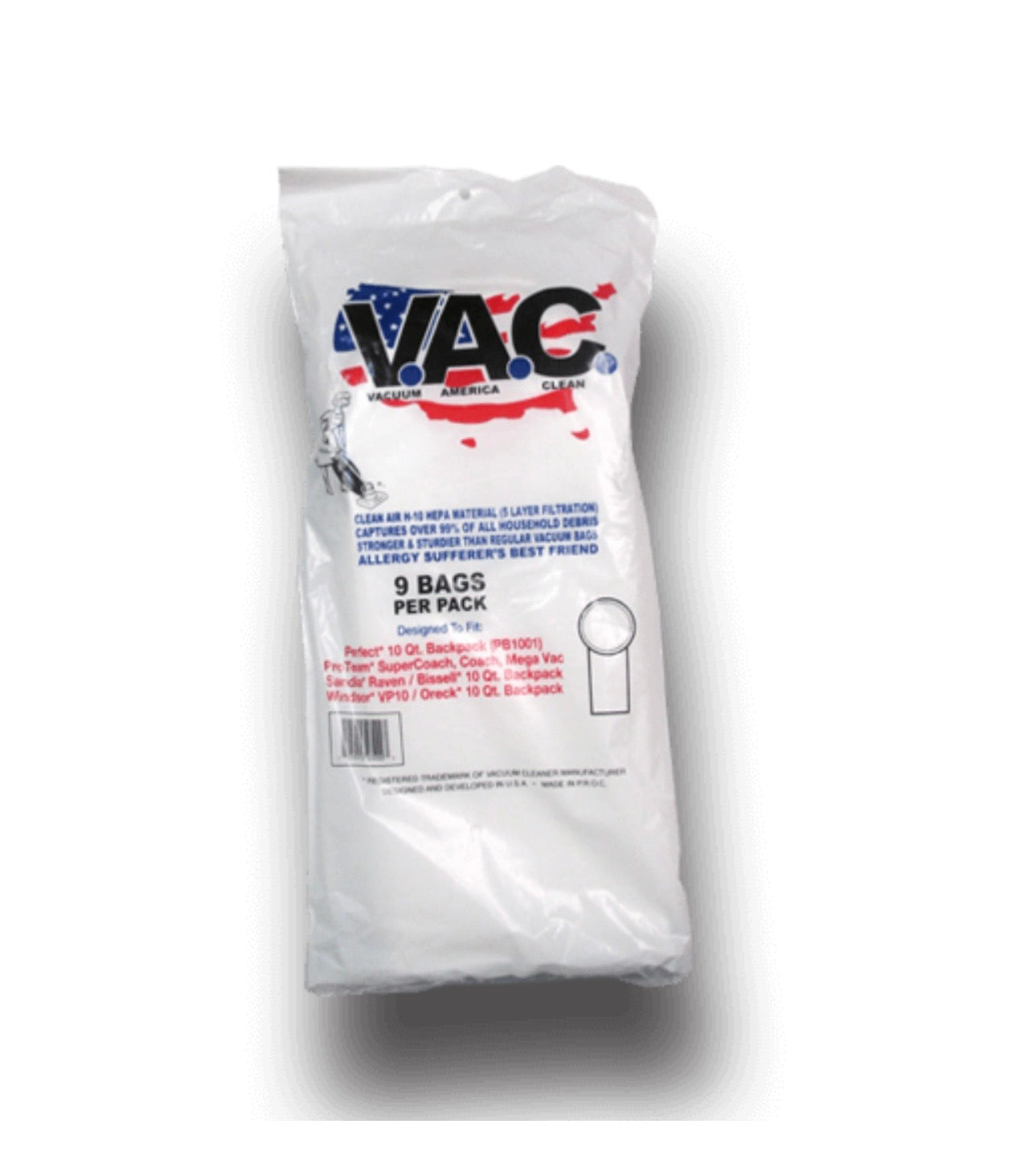 Air Care HEPA Backpack 1st Stage Disposable Bag – Paper – 9 Pack