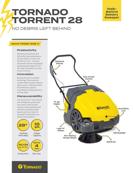 Tornado Torrent 28 Walk-Behind Battery Sweeper