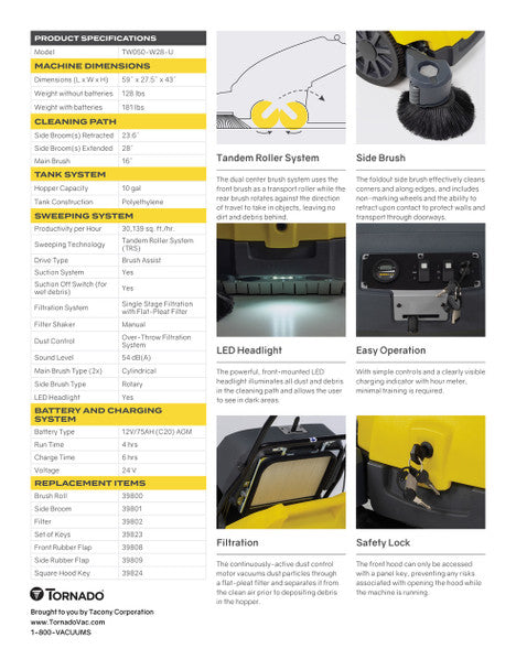 Tornado Torrent 28 Walk-Behind Battery Sweeper