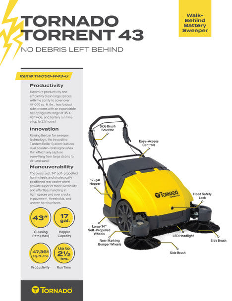 Tornado Torrent 43 Walk-Behind Battery Sweeper