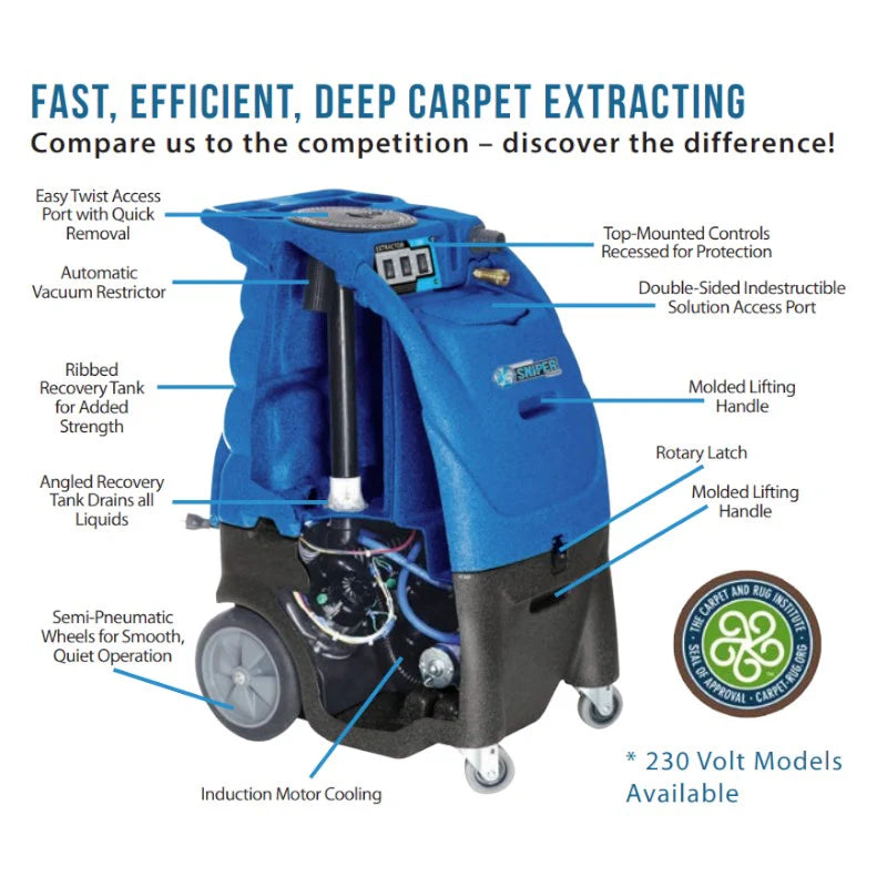 Sandia 12-Gallon  Series 2-Stage Sniper Carpet Extractor - 300 PSI Adjustable Pump with Optional Heat